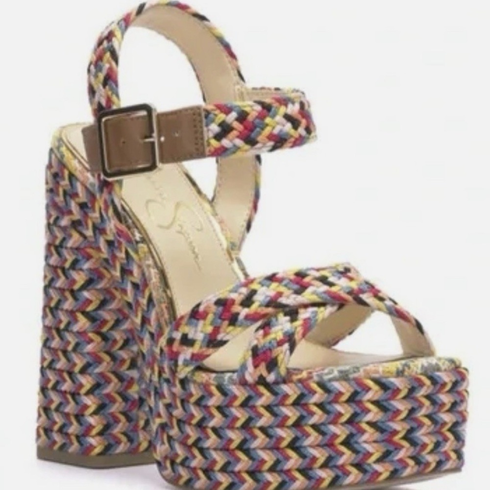 Jessica Simpson Women’s Brycen Ankle Strap Slingback in Multi Woven Braid